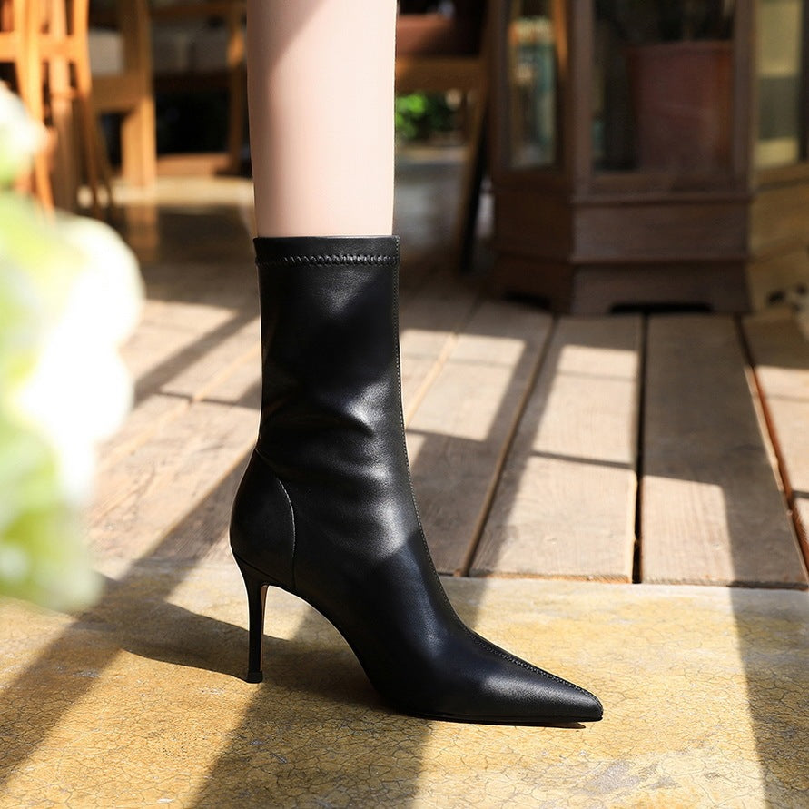 Sexy High-heeled Shallow Mouth Pointy Toe Plus Size Slim Short Boots