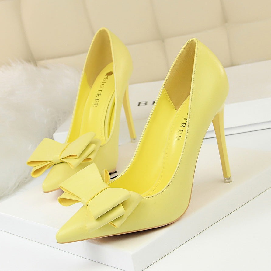 Shallow mouth pointed bow single shoes