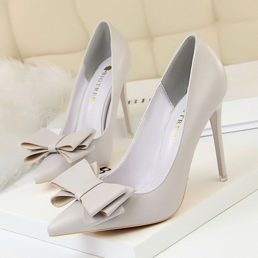 Shallow mouth pointed bow single shoes