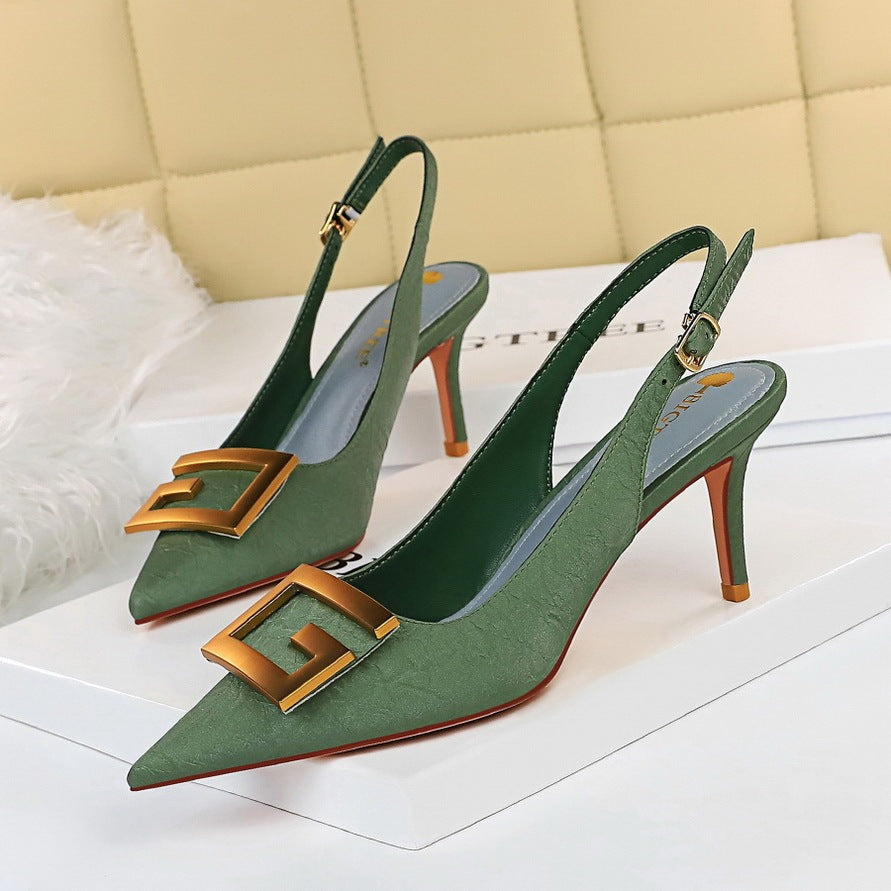Hollow Back Strap Metal Square Buckle Shoes