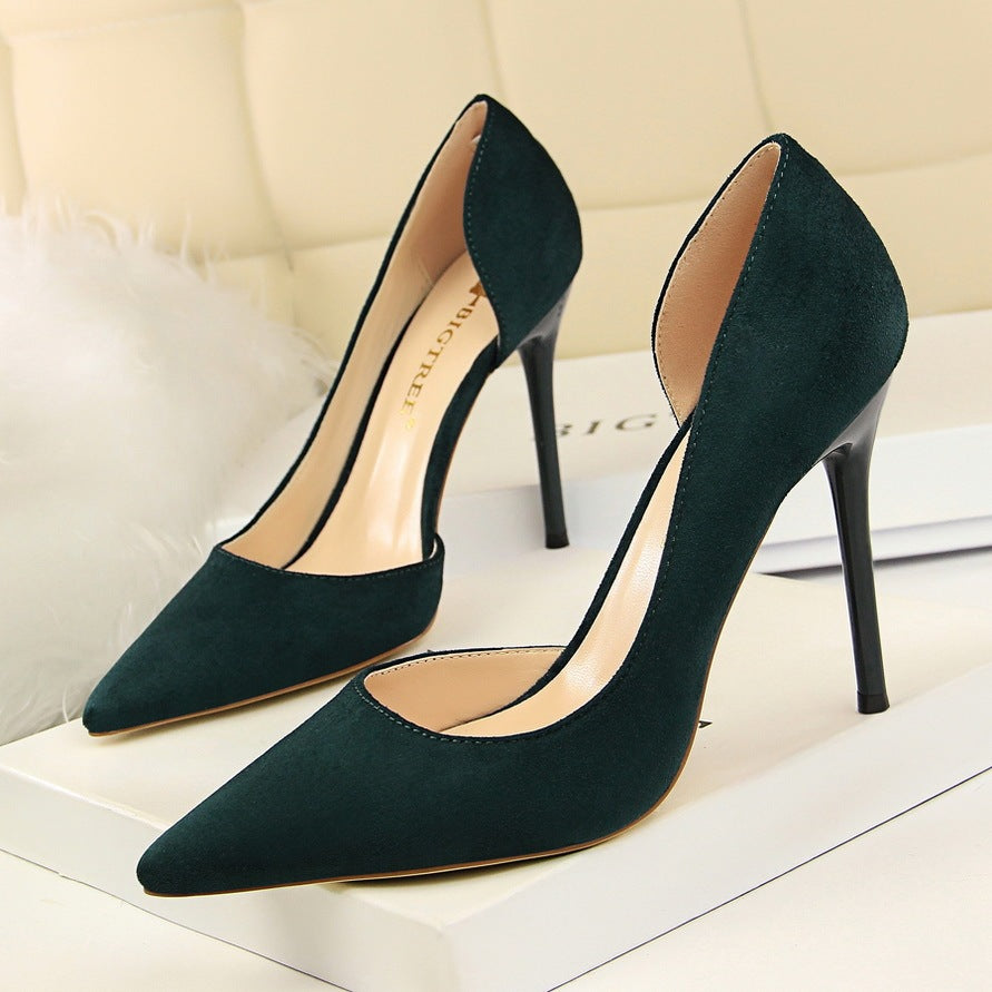 European And American Style Simple Suede Pointed High Heels
