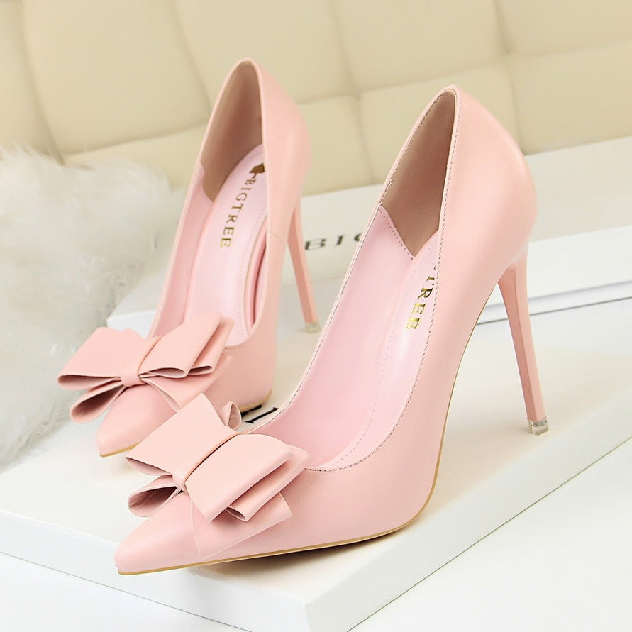 Shallow mouth pointed bow single shoes