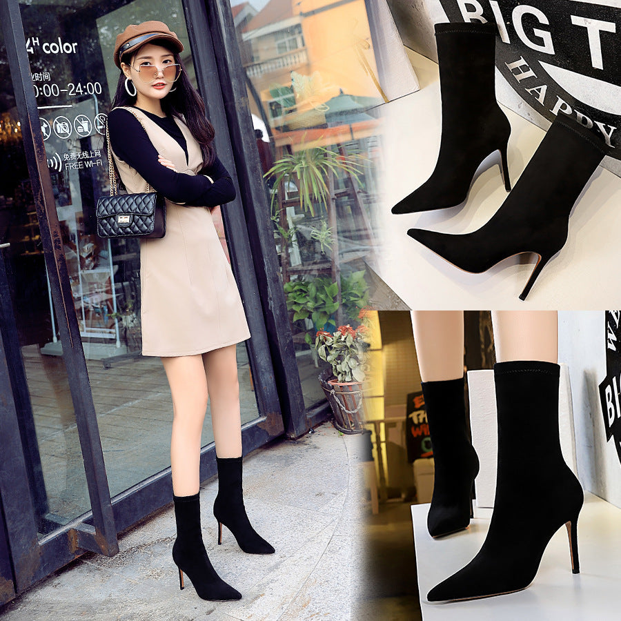 High-heeled Suede Pointed Toe Women's Boots