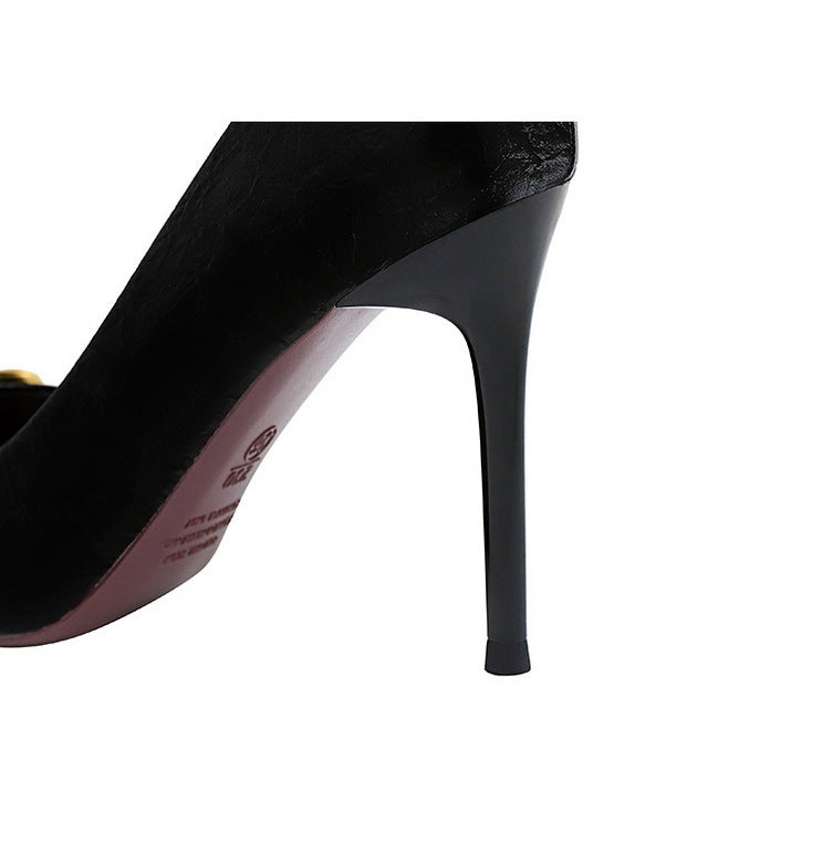 Shallow Pointed Big Metal Buckle Single Shoes