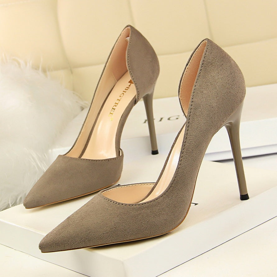 European And American Style Simple Suede Pointed High Heels