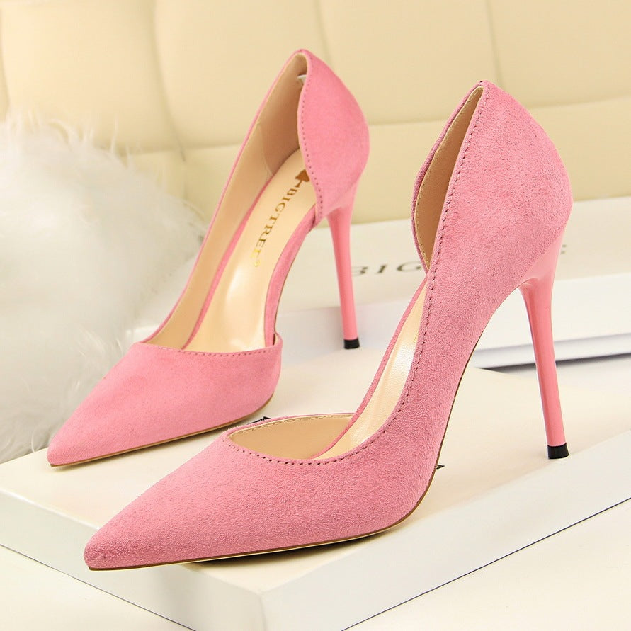 European And American Style Simple Suede Pointed High Heels