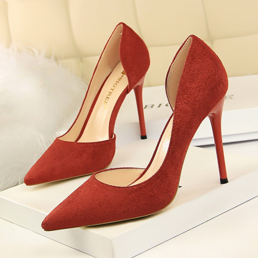 European And American Style Simple Suede Pointed High Heels