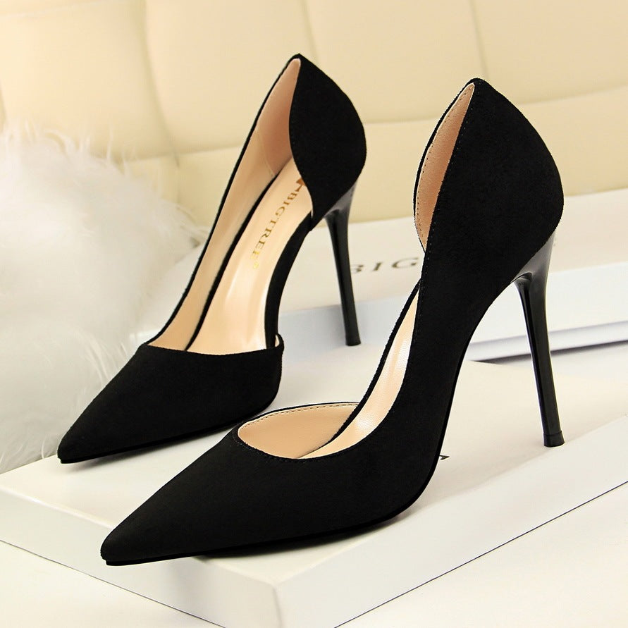 European And American Style Simple Suede Pointed High Heels