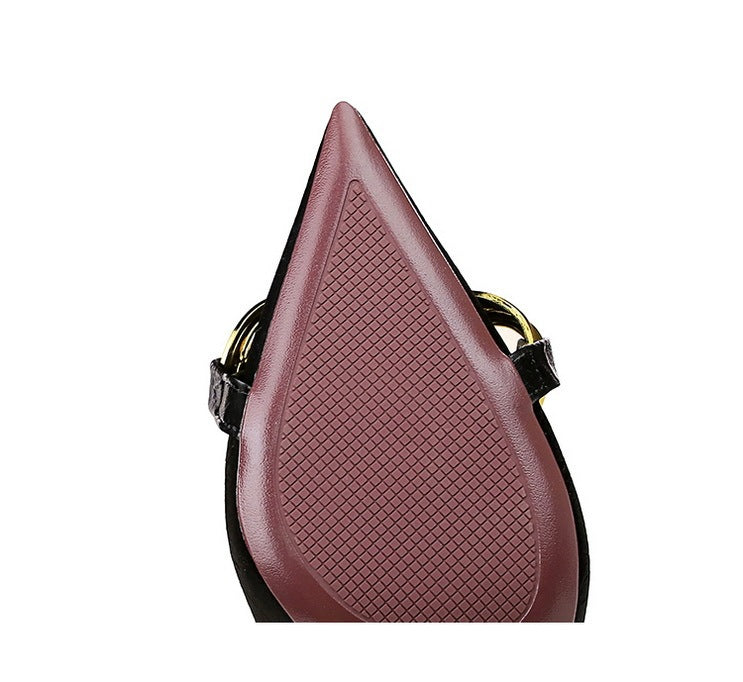 Shallow Pointed Big Metal Buckle Single Shoes